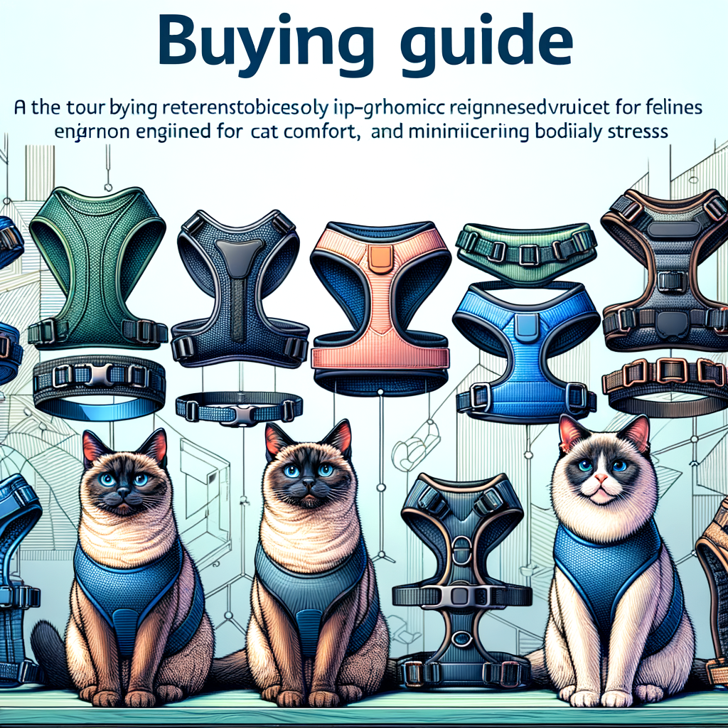Selection guide of best ergonomic cat harnesses on a table, highlighting the importance of choosing cat harnesses for comfort and body strain prevention in cats.
