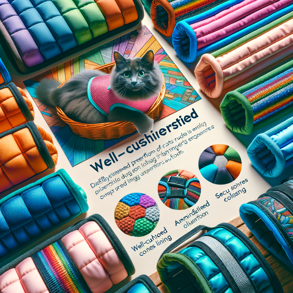 Variety of comfortable padded cat harnesses in different styles and colors, showcasing the benefits of safe harnesses for extended walks with cats, enhancing their comfort and safety.