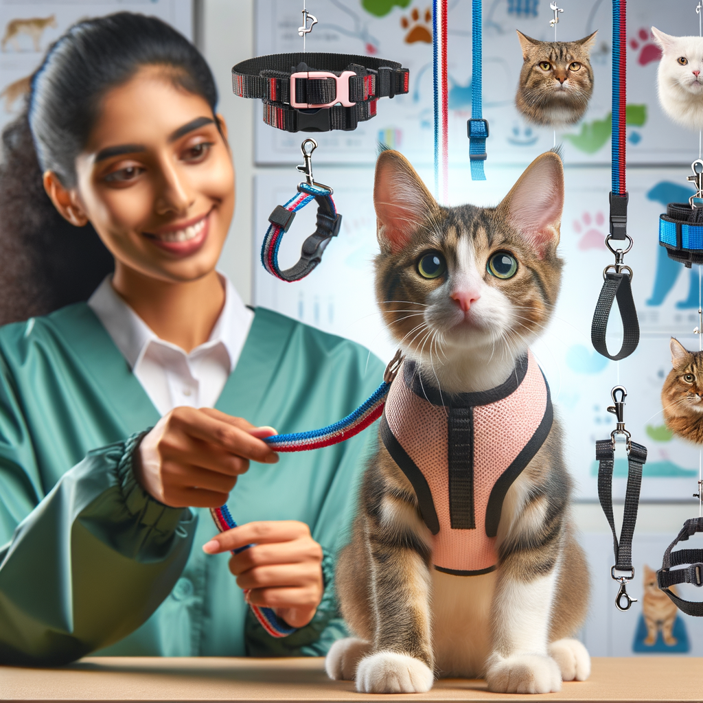Professional cat trainer demonstrating transitioning cats to harnesses, showcasing cat walking accessories and harness benefits, with a cat undergoing leash training for a new harness