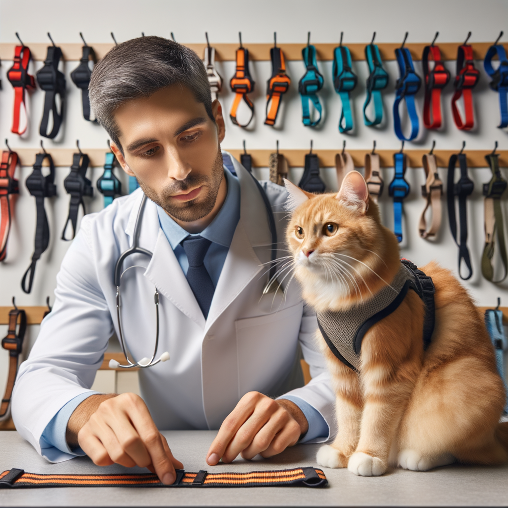 Veterinarian demonstrating a Cat Harness Size Guide, emphasizing the importance of choosing the right size cat harness for feline companion safety and comfort.