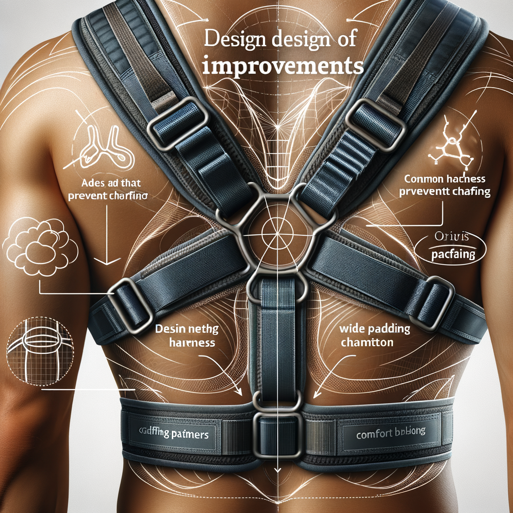 Close-up of wide padding harness design improvements showcasing chafing-free features and padded harness benefits, addressing harness comfort concerns and providing solutions for harness-related chafing issues.