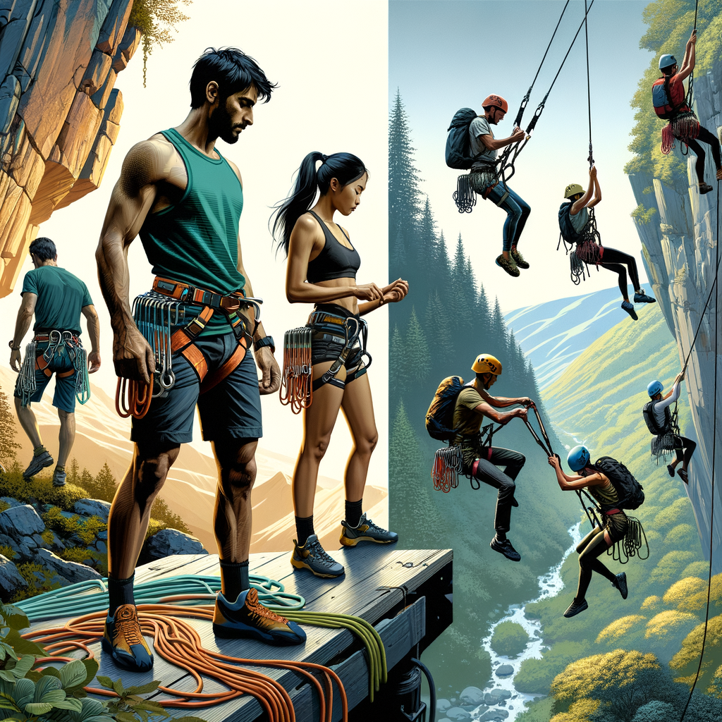 Outdoor exploration and exercise enthusiasts using a variety of harnesses, demonstrating the role of harnesses in facilitating outdoor activities and exercise.