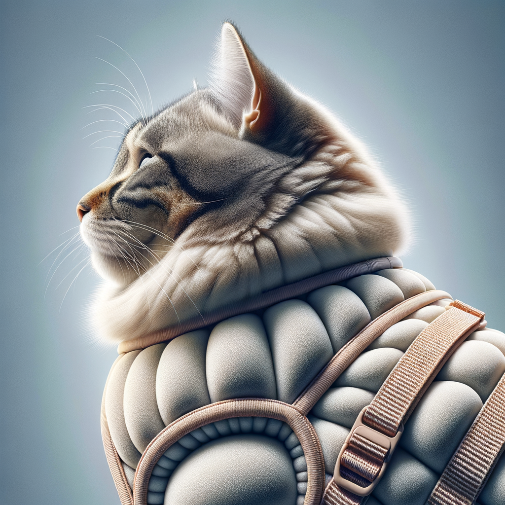 Close-up of a comfortable padded cat harness design, highlighting the role of padding in preventing chafing and irritation, ensuring cat harness comfort.